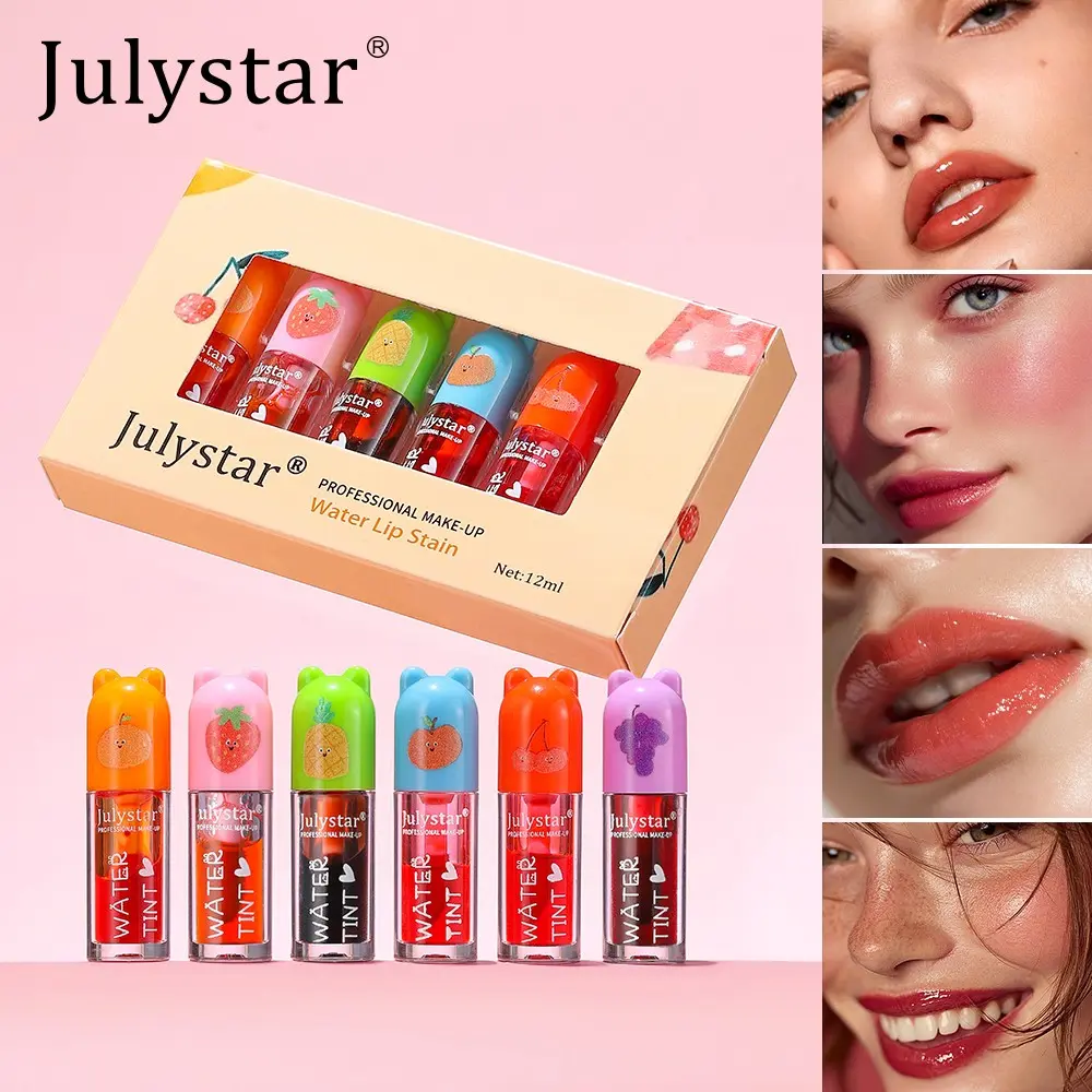 Juicy Fruit Scented Liquid Lip Stain Makeup Set, 6 Colors Long Lasting Tint, Yummy Fruity Flavors Mini Glossy Juicy Lipgloss Collection, Lip Shine Glossy, Perfect for Everyday Use