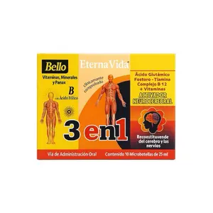Bello Eterna Vida Antioxidantes 3 en 1 Vitamins Minerals Panax B Complex Glutamic Acid Oral 10 Micro Bottles 25ml