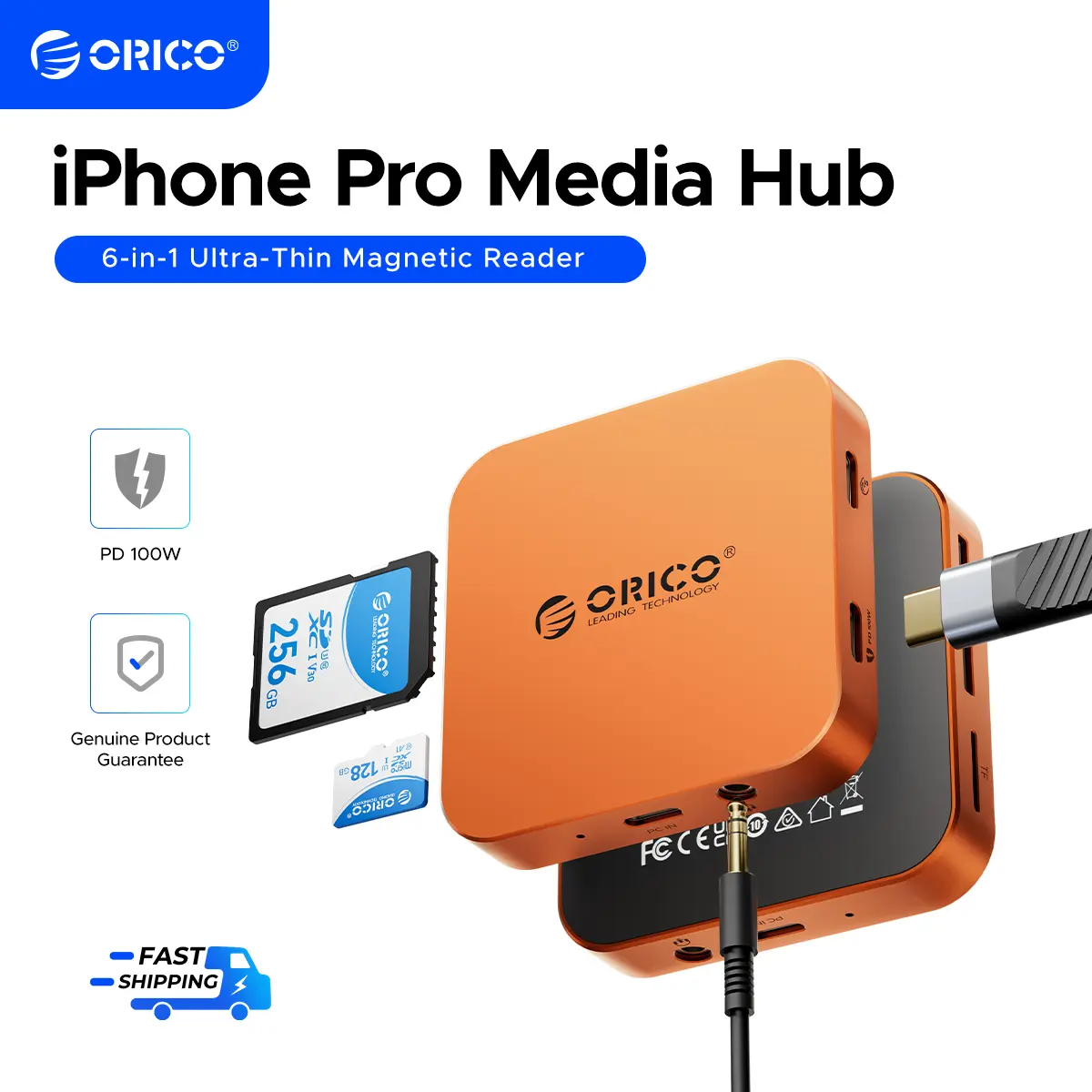 ORICO Ultra-Thin Magnetic SD Card Reader for iPhone 17/16/15 Series/iPad/MacBook, USB C Camera Adapter with SD/TF 3.0 Solt, 100W PD Pass-Through