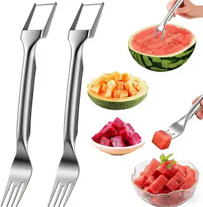 Watermelon Cutter, 2-in-1 Stainless Steel Fruit Cutter, Dual Head Watermelon Fork Slicer Tool, Summer Fruit Cutting Kitchen Gadget for Home (2PCS)