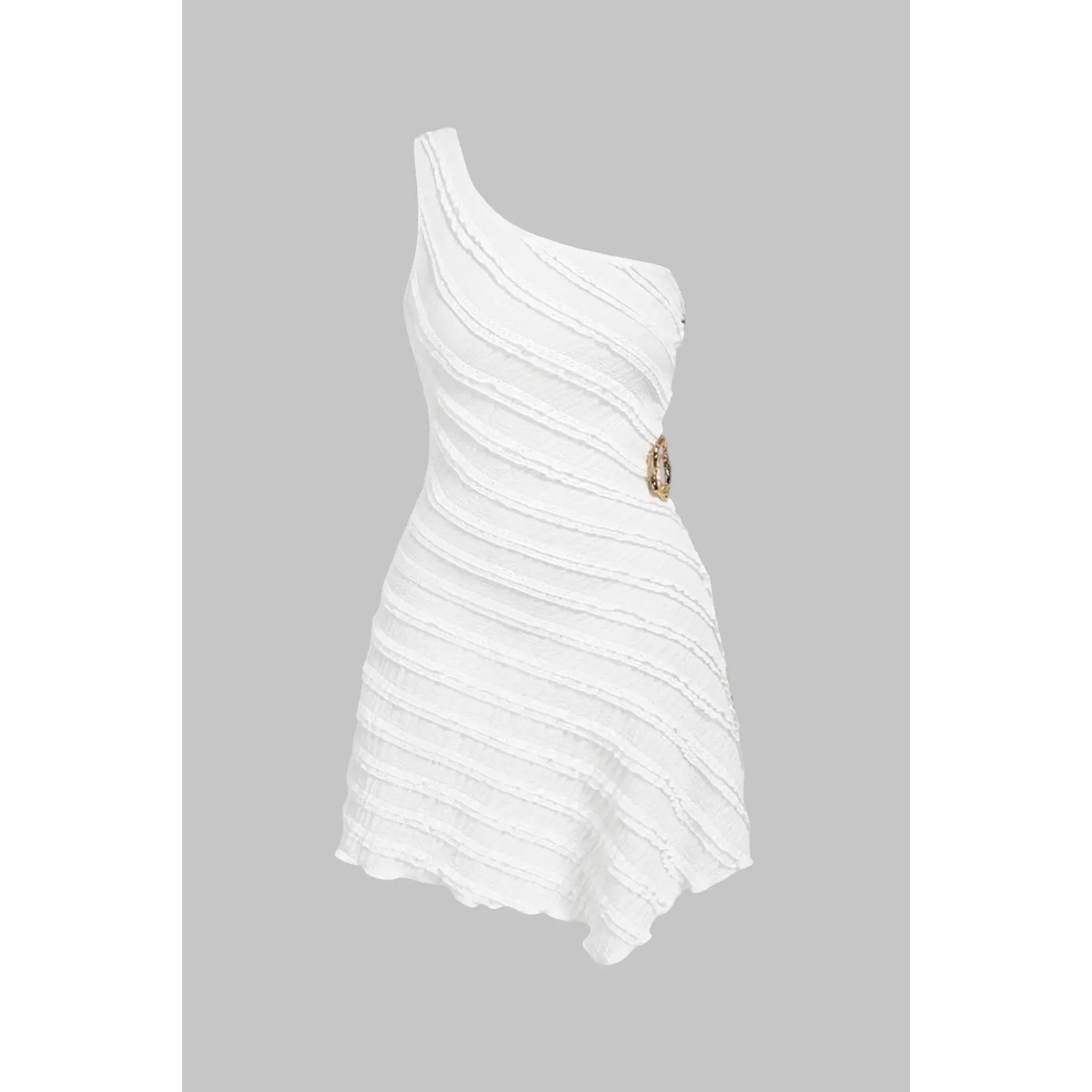 Textured Metallic One Shoulder Sleeveless Mini Dress