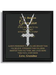 1 piece of artificial zircon cross pendant necklace suitable for festivals, with minimalist style, ideal for gifting to grandson. It symbolizes love and care. Comes with a blessing card and a box.