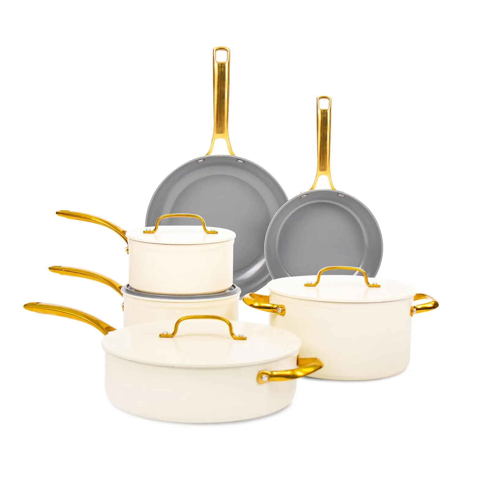 Chef Power Ceramic Nonstick 10-Piece Cookware Set Ultility Golden Healthy Non Toxic Induction Compatible tiktokshopspringglowup Summervibes