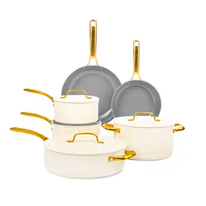 Chef Power Ceramic Nonstick 10-Piece Cookware Set Ultility Golden Healthy Non Toxic Induction Compatible tiktokshopspringglowup Summervibes
