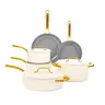 Chef Power 10-Pieces Chemical-Free Non Stick Cookware Sets - Nonstick Pot & Pan Sets for Cooking, Induction Compatible Golden Daily Kitchen Supplies for Weeknight Dinners