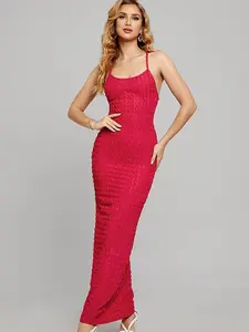 Open Back Halter Textured Form Fitting Dress