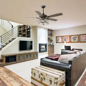 Parrot Uncle 52" Tibuh Modern Crystal Chandelier Ceiling Fan With Led Light And Remote Control 5 Blades Chrome 3-Speed Motor 60W Motor Power 3248 CFM