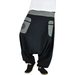 Virblatt Unisex Harem Pants | Cotton Drop Crotch Genie Pants for Men and Women | Aladdin Style Hippie Rave Trousers virblatt