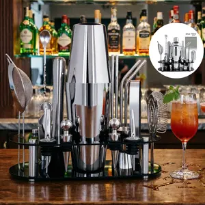 16 Pieces 750/600ml Cocktail Shaker Set with Stand and Cocktail Recipe, 25oz, 25/20oz Bar Shakers, Bartending Kit Bar Tools Bartender Set