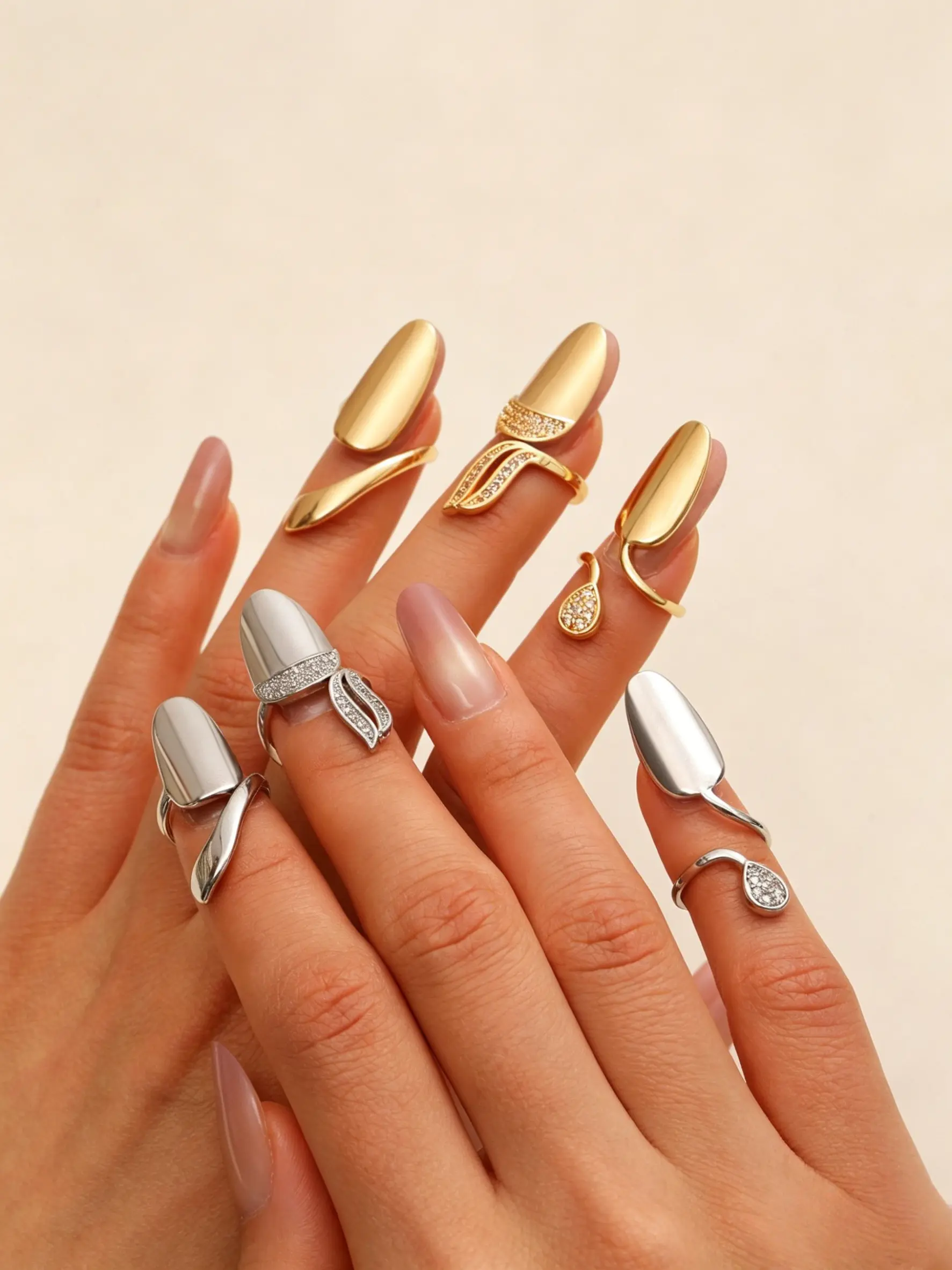 Fashion Zircon Nail Ring, Women Niche Luxury Detachable Manicure Finger Ring, Exquisite Trendy Ring, Zircon Embellished Rings, Sparkling Rings