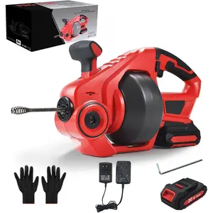 20V Cordless Electric Drain Auger, 25Ft Auto-Feed Drain Snake, Replaceable , 2.0Ah  & Charger, LED Light, Clog Remover for Sink, Shower, Kitchen, Bathroom Pipes (3/4"-2")