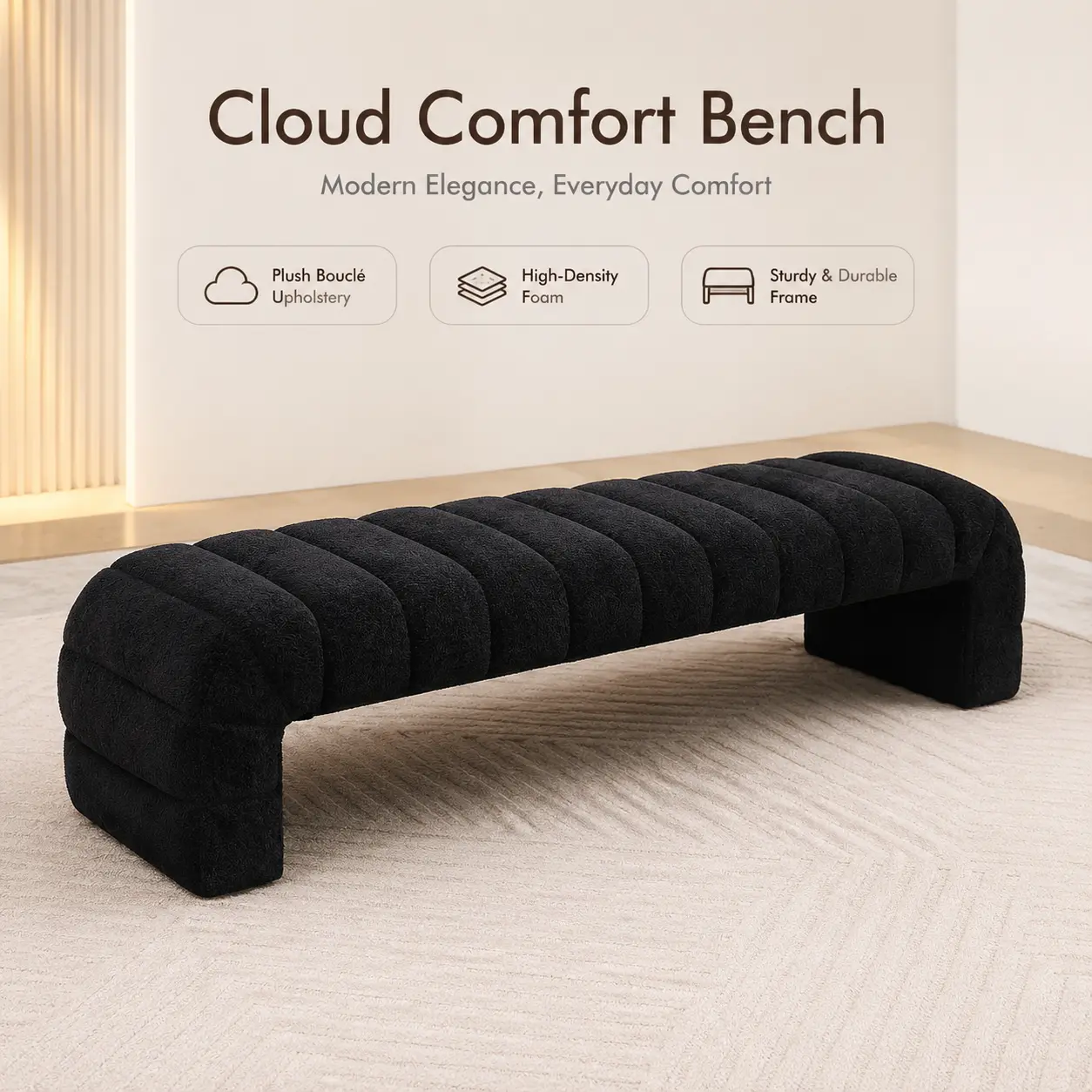 littleox 69.7 Inch Wide Modern Channel Tufted Chenille Upholstered Armless Bench, Multi-Purpose End-of-Bed Ottoman Foot Stool, Leisure Daybed Chaise Accent Bench for Entryway, Bedroom, Living Room Home Indoor Furniture