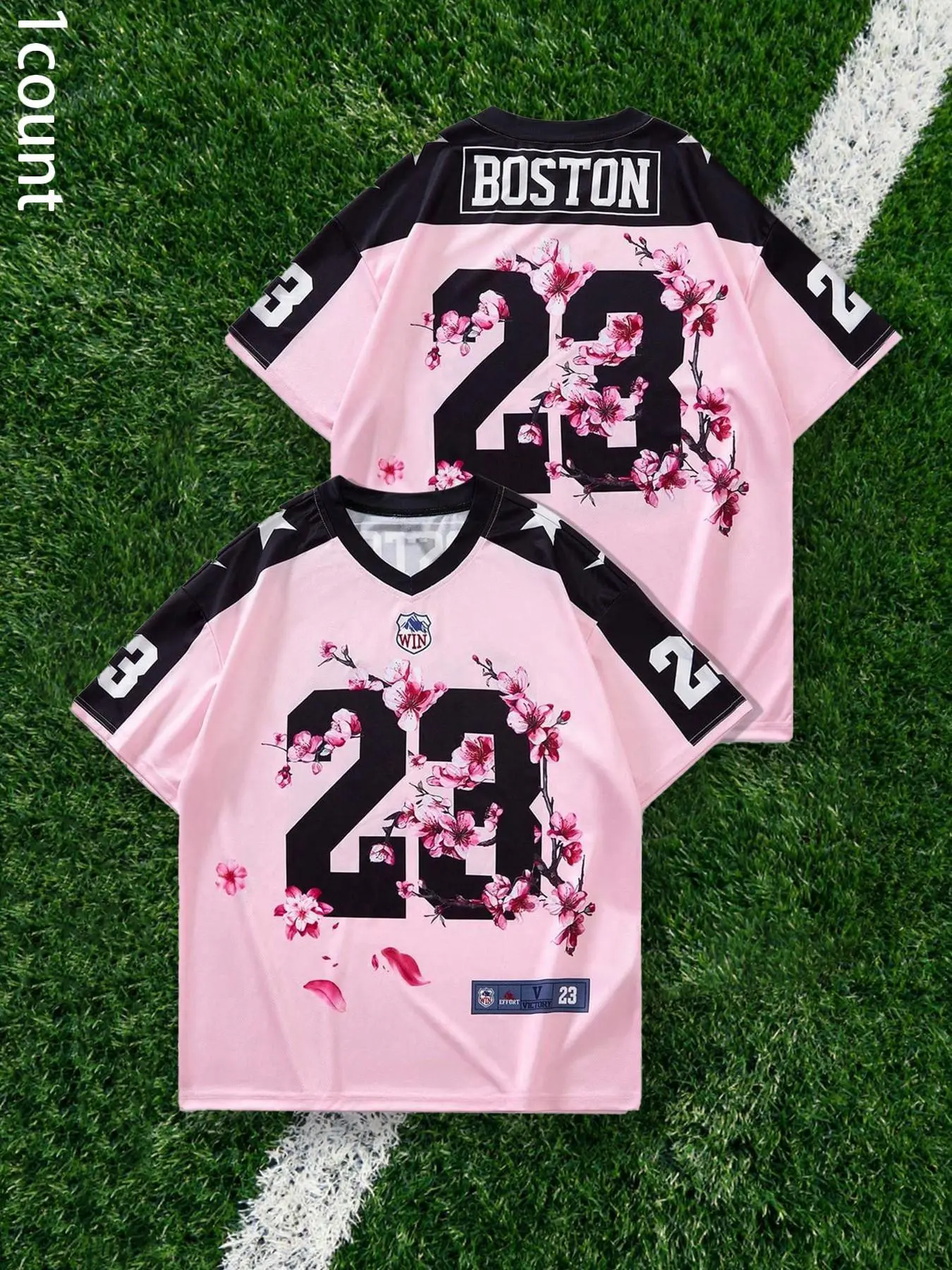 Unisex Boston 23 Sakura Cherry Blossom Print American Football Classic Throwback Jersey | Y2K Retro Sporty Loose Fit Breathable Shirt