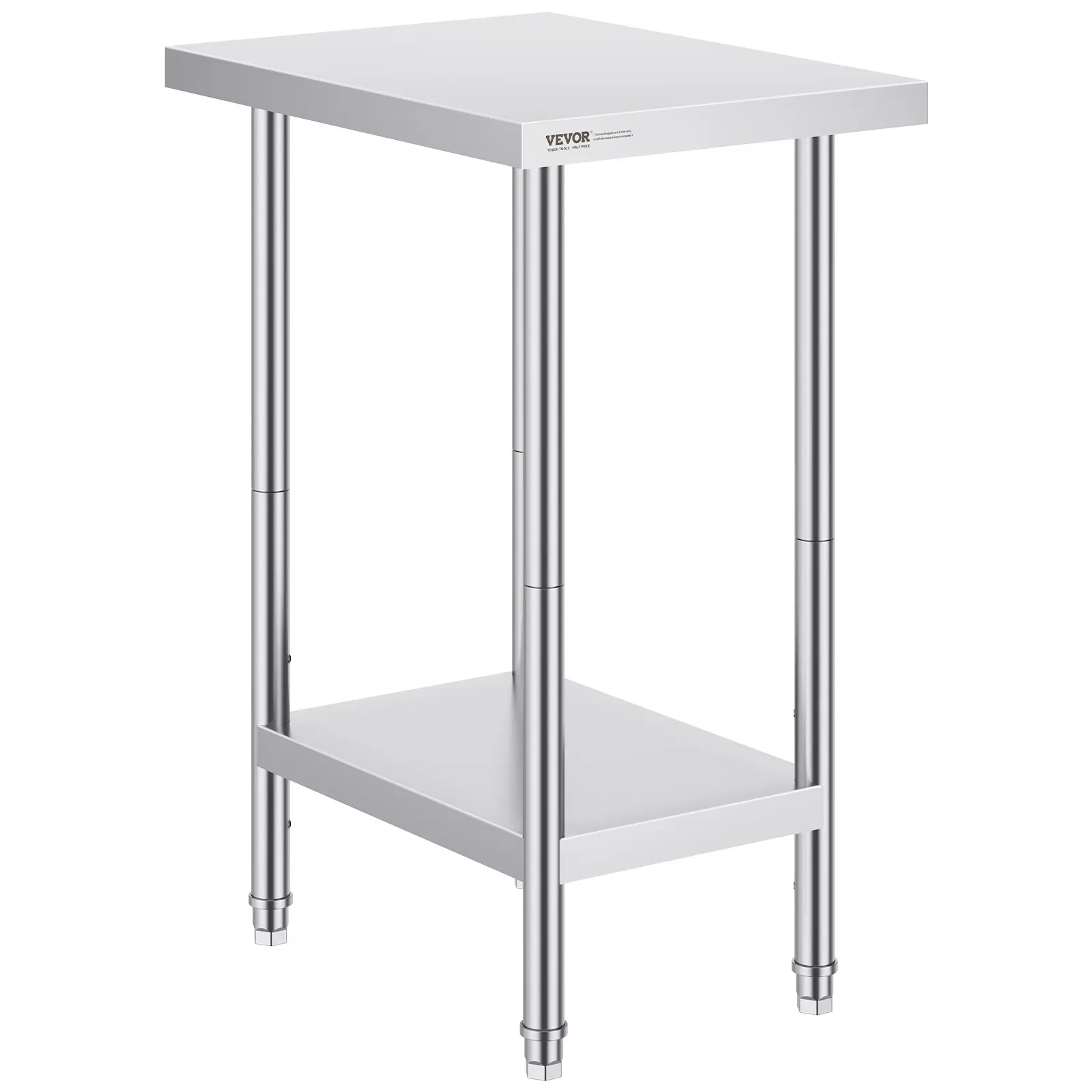 【Summerfinds】VEVOR Stainless Steel Prep Table, 24 x 18 x 34 Inch, 640 lbs Load Capacity, Heavy Duty Metal Worktable with 3 Adjustable Height Levels, Commercial Workstation for Kitchen Garage Restaurant Backyard
