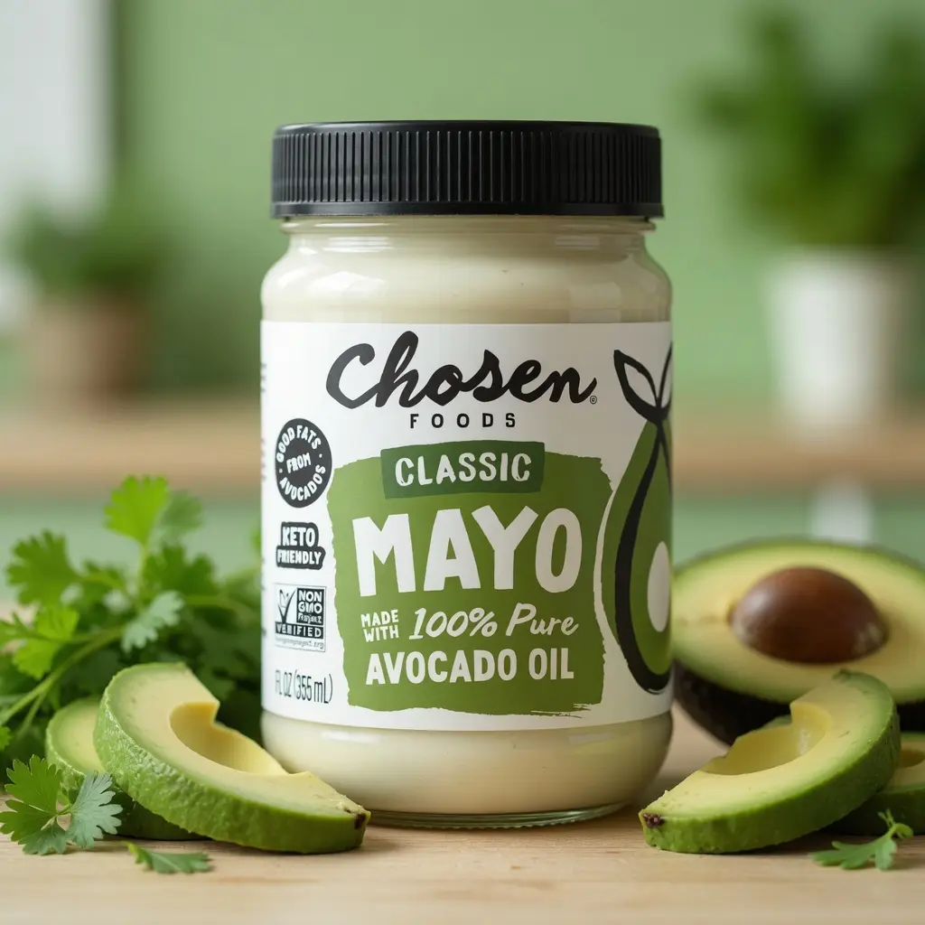 Chosen Foods Classic Mayo, 12 Fl Oz - 100% Pure Avocado Oil-Based Mayonnaise - Non-GMO, Gluten-Free, Keto Friendly - 355mL Glass Jar (Pack Of 1)