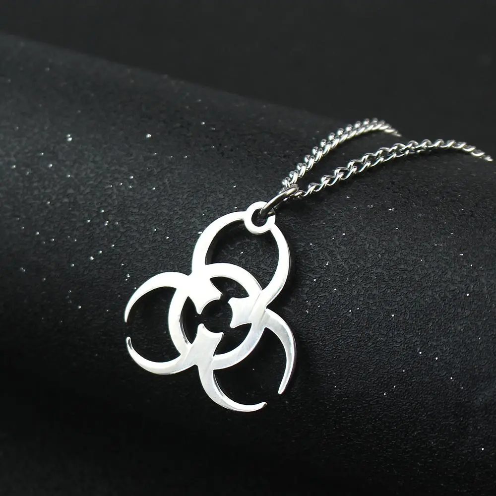Punk Biohazard Symbol Pendant Necklace, Silver-Tone Stainless Steel Chain Jewelry, Daily Wear Necklace for Men & Women, Unisex, Casual, Edgy Necklaces