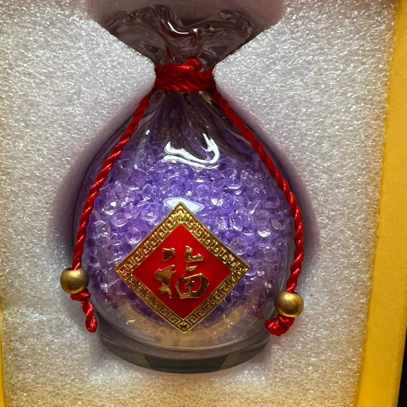 Glass Money Bag, Amethyst-Filled Decor Piece