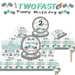 171 Count Disposable Tableware Party Supplies Race Car Paper Plates Napkins Cups Plastic Tablecloths Race Car Tableware Set Party Decorations Serves 24 Guests