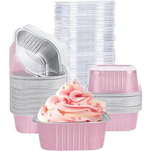 THE WELL KEPT 40 Pack Mini Cake Pans with Lids, 5oz Square Aluminum Foil Brownie Baking Cups, Muffin Tin Ramekins, Disposable Dessert Cupcake Cups for Wedding Birthday Party, Rad