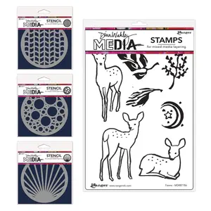 Dina Wakley Media Coaster Stencils & Stamp Bundle