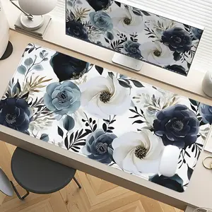 Blue and White Floral Desk Pad Gaming Mousepad XXL Mouse Pad for Laptop Desk Mouse Pad Extra Large with Non - Slip Rubber Base Stitched Edges Surface for PC Gamers Office Workers & Home Use