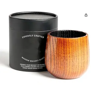 Charred Wooden Whiskey Glass Handcrafted Solid Wood Tumbler Unique Natural Grain Flame Finished Bourbon Glass for Dad Husband Fathers Gifts