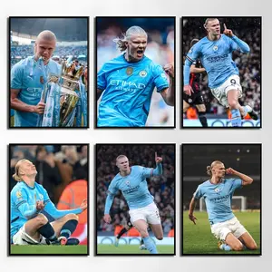 H-HAALAND-ED Poster Football Icon Waterproof HD Wall Sticker | Self-Adhesive Artistic Decorative Art Poster | Fade-Resistant Scratch-Proof for Long-Term Use | Easy to Apply and Clean | for Home Office Bedroom Living Room Kitchen Decor | Gift Idea