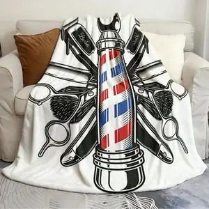 Printed flannel throw blankets Style Barber Unique gift blanket Suitable for living room bedroom warming blanket Thickened flannel blanket