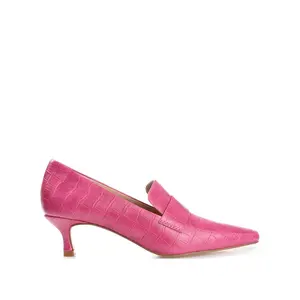 CELINA KITTEN LOAFER HEELS IN CROCO - Fuchsia