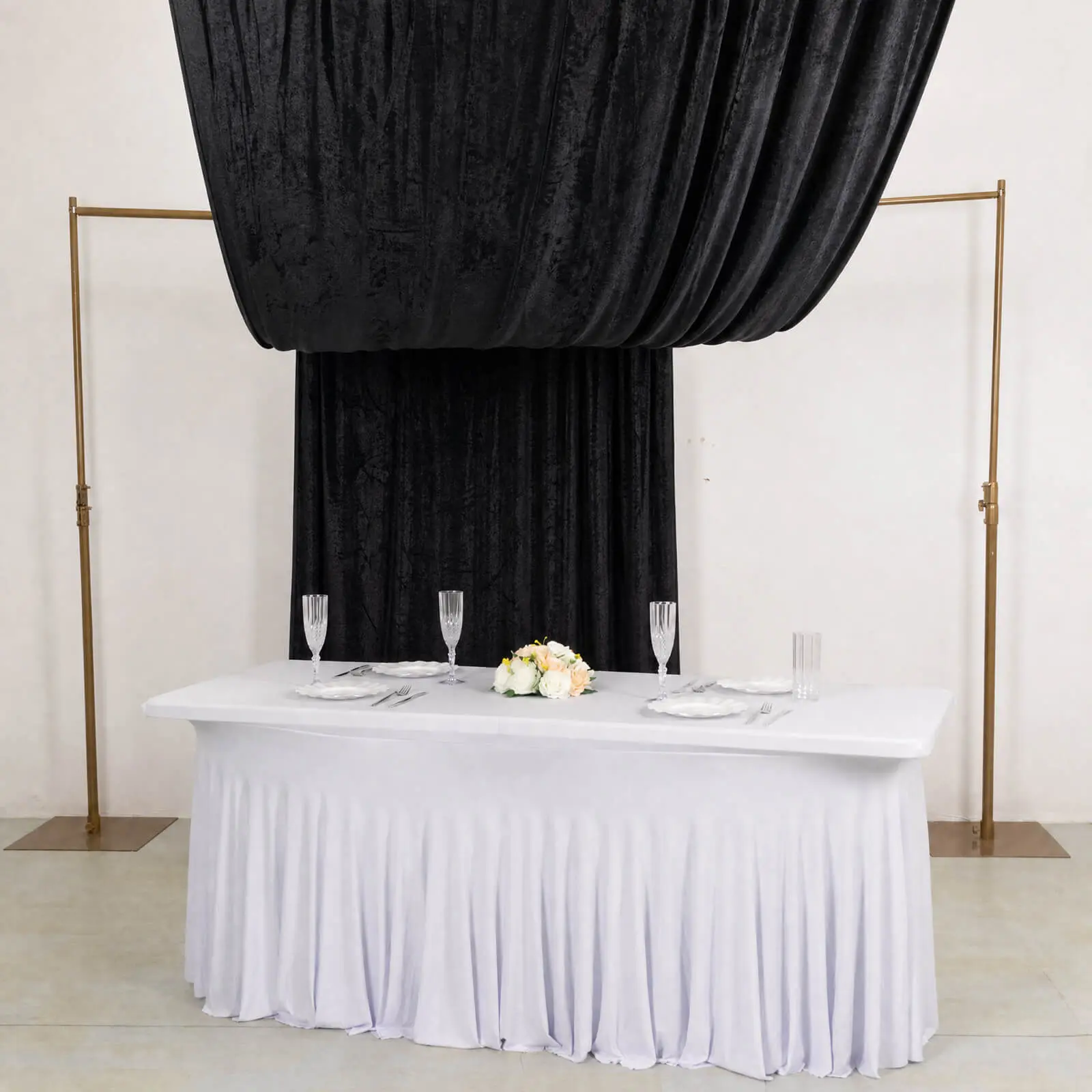 5ft x 18ft Premium Crushed Velvet Black Backdrop Curtain - 1-Piece Ceiling Drapery Blackout Panel, Wedding Backdrop with Rod Pocket (70% Blackout), One-Piece