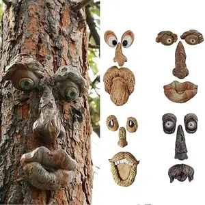 Tree Faces Decor Outdoor,Outdoor Statues Old Man Tree Hugger Bark Ghost Face Decoration Funny Yard Art,Tree Decorations Outdoor
