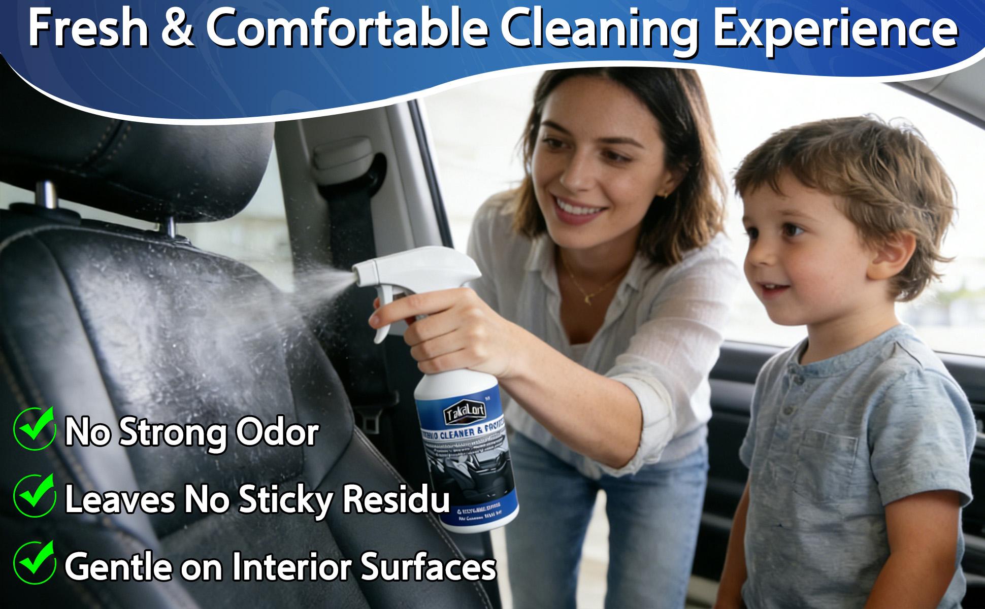 Car Interior Cleaner & Protectant, 16 Fl Oz Interior Detailer Spray – Cleans & Helps Protect Dashboard, Leather, Vinyl & Plastic, Includes Towel & Cleaning Sponge (Pack of 1)