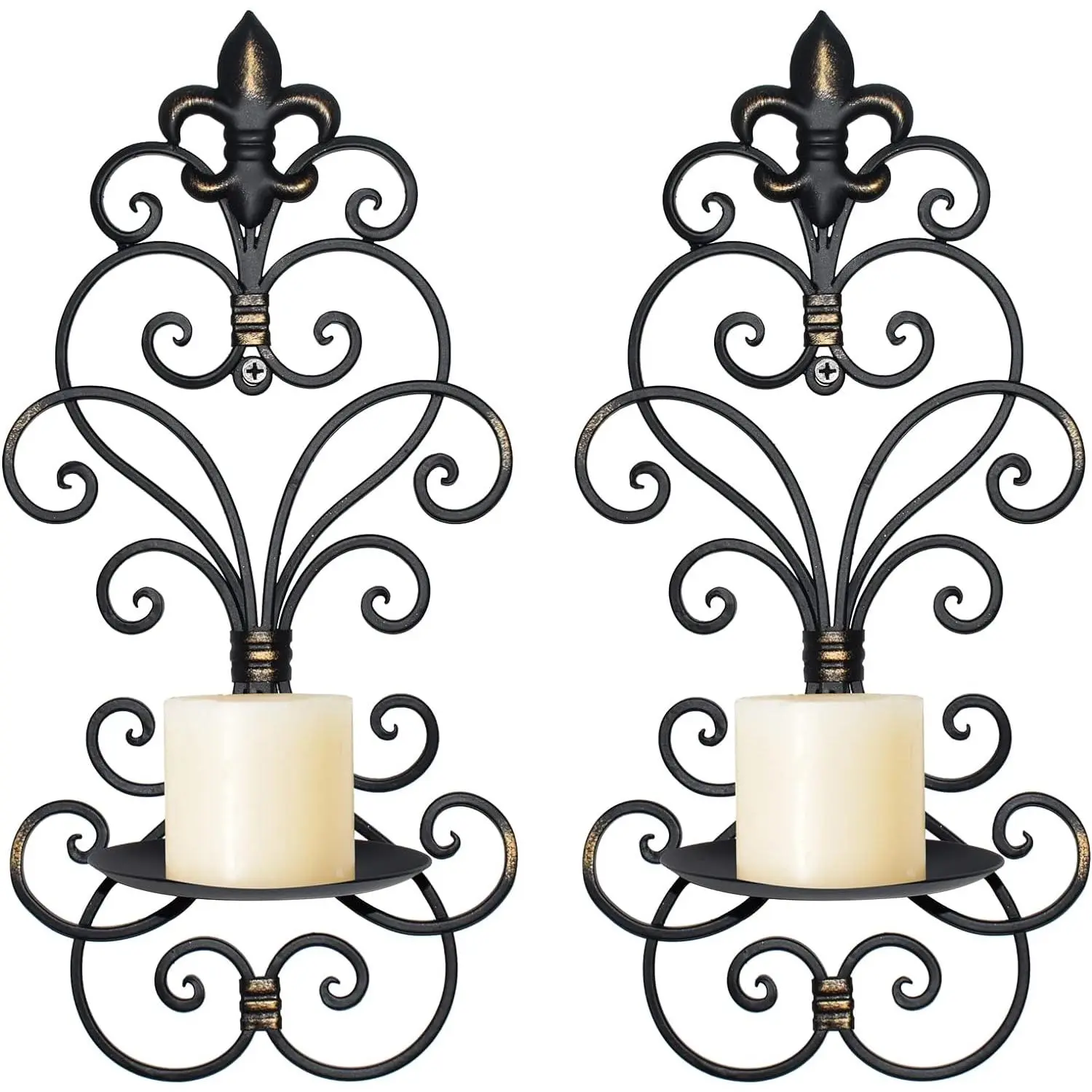 Wall Sconces Candle Holder Set of 2, Metal Wall Decorations Hanging Wall Mounted Candle Sconces for Living Room Dining Room, Black with  (Black with )