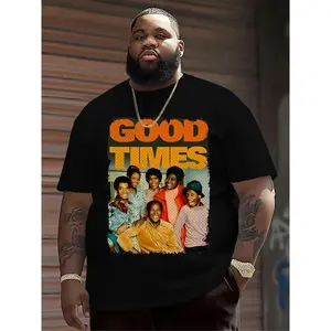 Men's Vintage "Good Times" Full Cast Retro Graphic Print Cotton Shortsleeve T-Shirt - 70s Classic Black Sitcom Vibe, Black Culture Streetwear, Relaxed Fit Casual Tee,summervibes