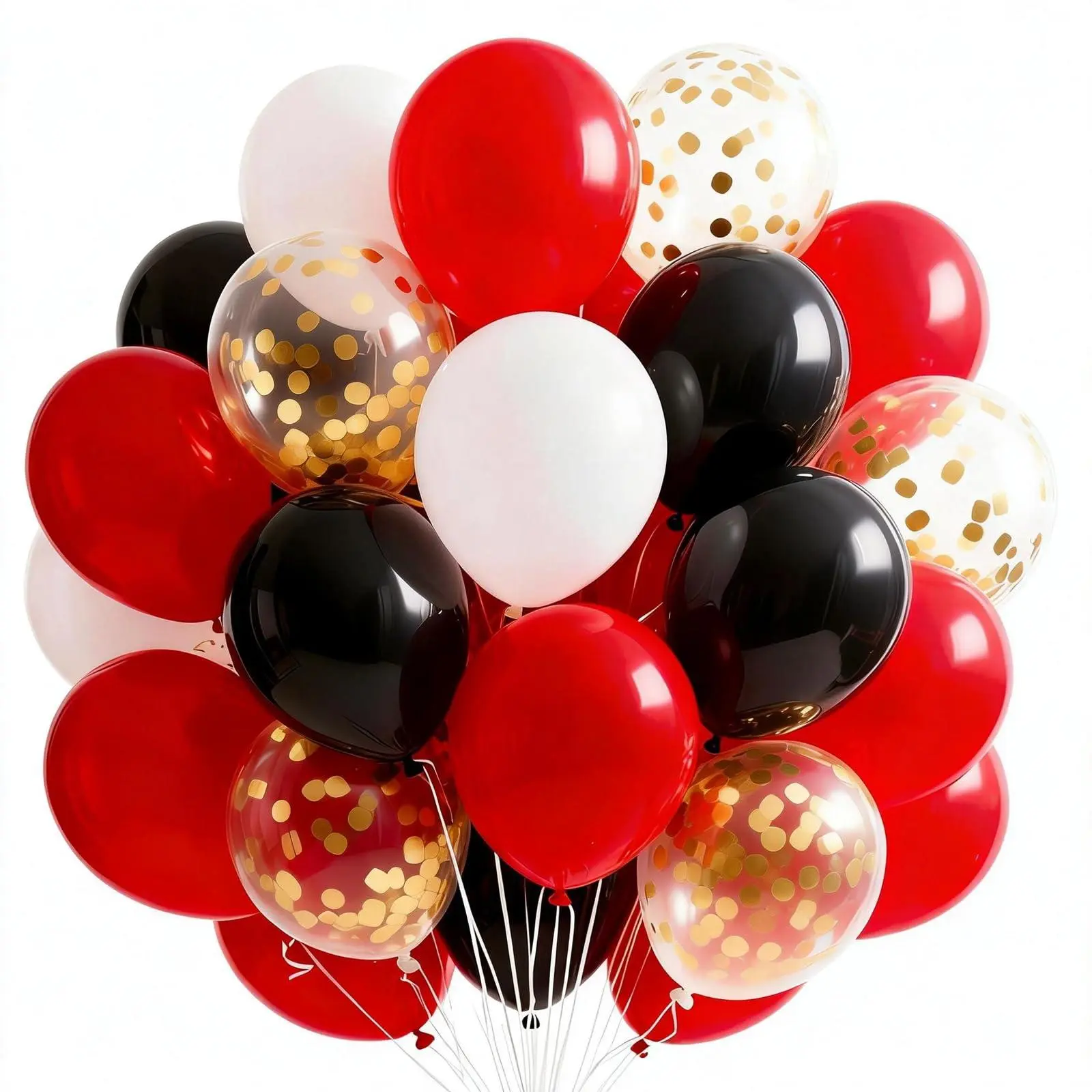 PartyWoo Red and Black Balloons 66pcs 12 Inch Black Red White Balloons | White Confetti for Graduation Men Birthday Wedding Anniversary Bachelorette Racing Car Casino Retirement Party Decorations