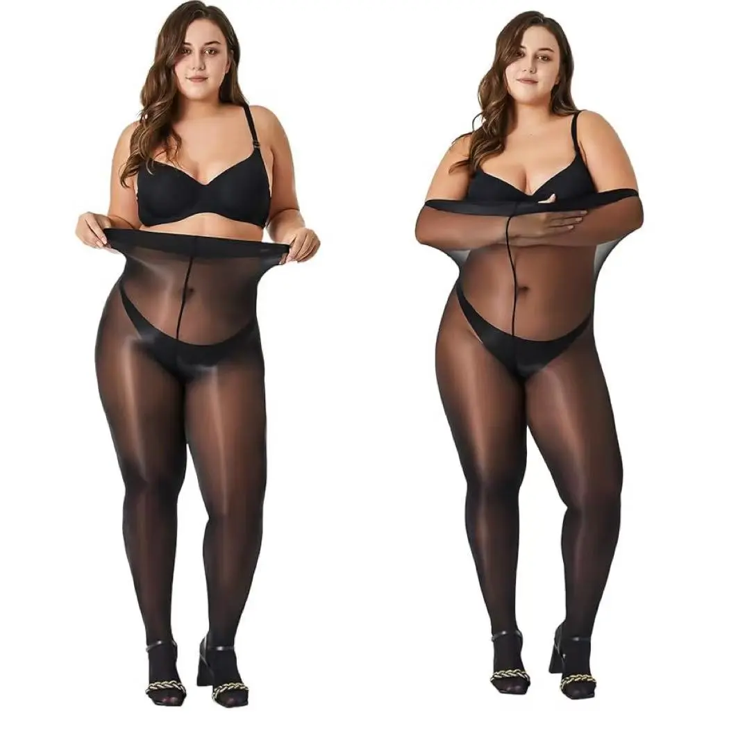 Plus Size Shimmer Sheer Pantyhose - High Waist Oil Shiny Tights for Women, Stretchy & Breathable, Elegant & Versatile, 2 Pairs Set