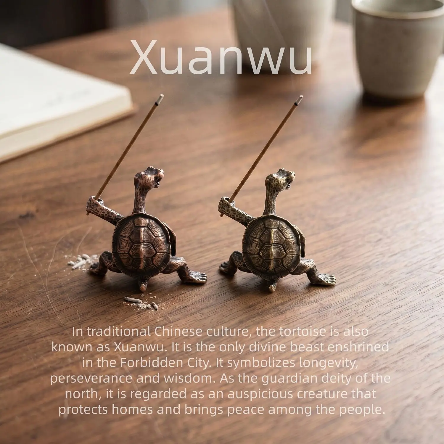 2pcs Brass Turtle Incense Holder - Kung Fu Style, Creative Home Decor Craft, Meditation Holder Brass Turtle And Red Copper Turtle