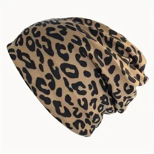 Leopard Print Stretchy Beanie for Women, Soft Lightweight Skull Cap with Stylish Boho Design, Warm and Breathable Headwear for Outdoor Leisure, Travel, Yoga, and Daily Casual Fall Outfits western wear unisex denim baseball Black Flatbill premium led patch