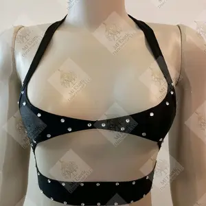 Exotic Dancewear: Black halter-top with clear crystals