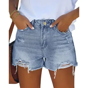 Good osierds Women's Stretchy Denim Shorts | Mid Rise Distressed Ripped Jean Shorts | Cut Off Frayed Raw Hem | Casual Summer Vacation Outfits | Y2K Festival Concert Clothes | Cute Daily Wear Bottoms | Flattering Fit