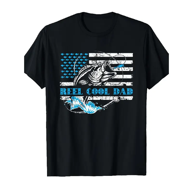 Breel Code Dad Patriotic Fishing Graphic Tees - Menswear Vintage American Flag & Bass Fish Design, Unisex Soft Breathable Round Neck Shortsleeve Cotton Tee, Plus Size, Ideal for Outdoor Fishing & Streetwear, Gift for Anglers Tshirt