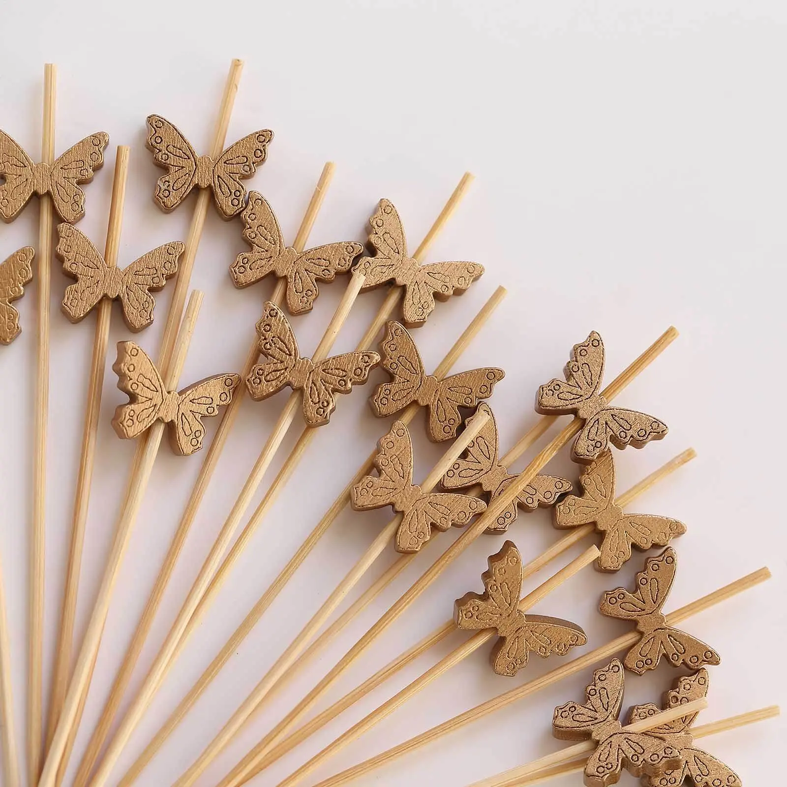 100-Pack Bamboo Cocktail Sticks - Butterfly Design, Eco-Friendly, Natural Biodegradable Bar Utensils, 5" Party Picks
