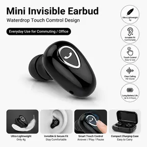 Mini Invisible Earphones Bluetooth 5.0 Wireless Headphones Hands Free Sports In-Ear Earbuds HiFi Music Gaming Headset with Mic