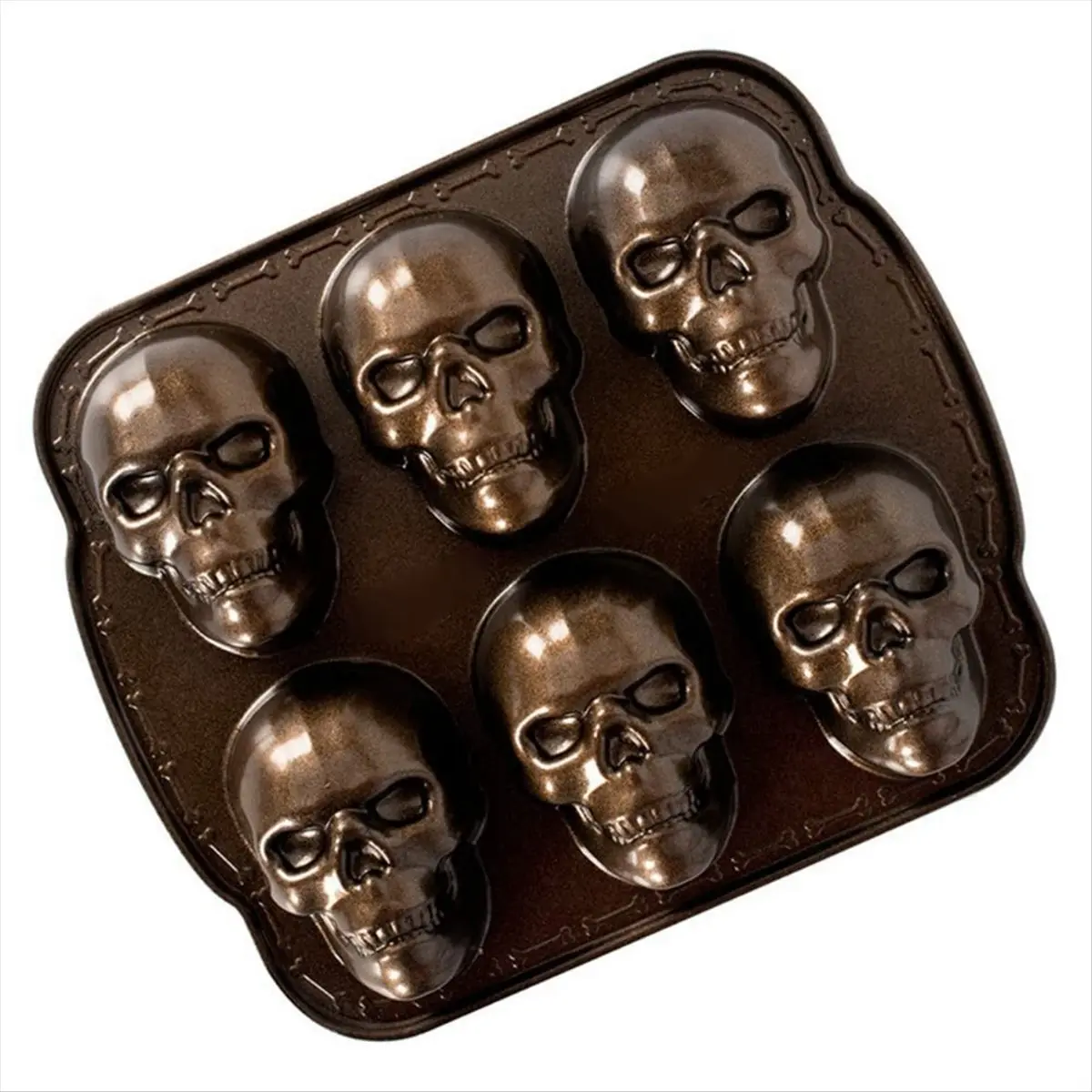 Ware Bronze Haunted Skull-Shaped Nonstick Aluminium Cup Cakelet Pan, Spooky Halloween Oven Bakeware (as shown), Baking Pans For Oven, Cake Baking Pans