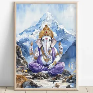 Ganesh at Mount Kailash, Lord Ganesh, Ganesha, Hindu God Wall Art, Indian God, Poster Print, Canvas, Ganesh Digital Print - 24x36inch (60x90cm) Unframe Canvas Poster Decor Room Colorful Gifts Ornaments Decoration