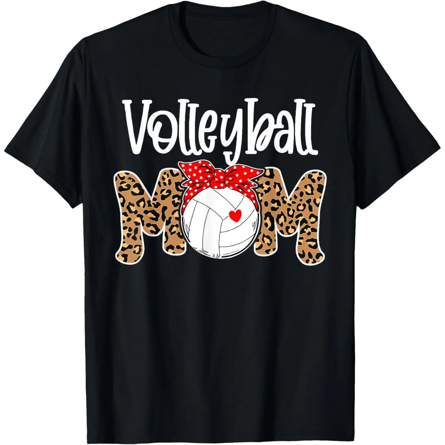Volleyball Mom Leopard Messy Bun Game Day Funny Mothers Day T-Shirt