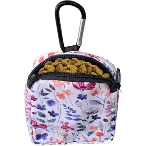 Portable Dog Treat Pouch for Pet Training Snack Reward Dog Food Dispenser for Travel Outdoor Use White Flower