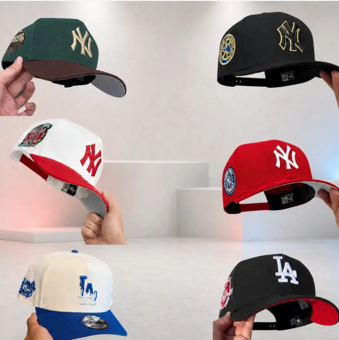 NY & LA Embroidered Baseball Hat Collection, Adjustable Flat and Curved Brim Caps with Side Patches for Men and Women, Multiple Colors and Styles
