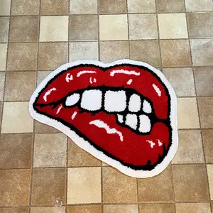 LAKEA Red Lips Tufted Rug Soft Good Carpet Bathroom Floor Pad Kids Room Bedroom Anti Slip Doormat Aesthetic Home Winter Warm Decor