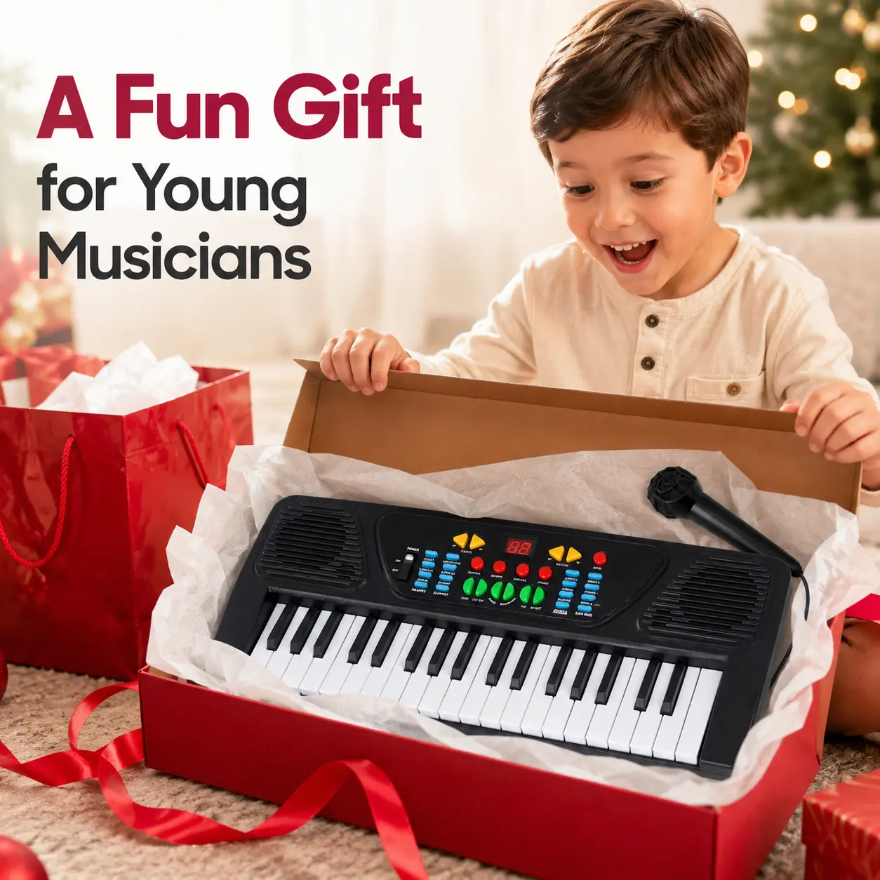 37-Key Kids Electronic Piano with Microphone – Music Toy – Beginner Keyboard Instrument – Birthday Gift